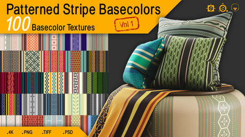 100 Patterned Stripe Basecolor Textures (4K) Vol 1
