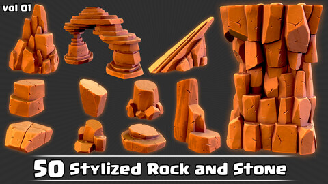 50 Stylized Rock & Stone Game Ready+ IMM Brush
