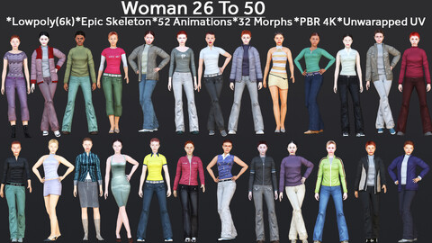 Woman 26 To 50 With 52 Animations 32 Morphs