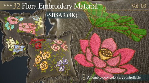 32 Flora Embroidery Decals -SBSAR (Vol. 03)