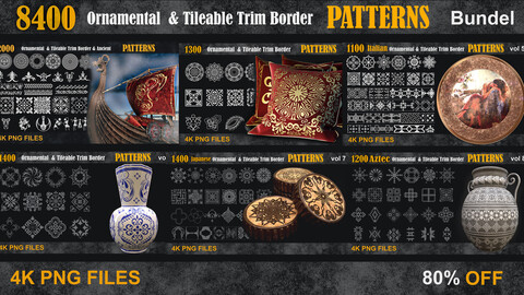 8400 Ornamental  & Tileable Trim Border PATTERNS  Bundel (80%OFF)