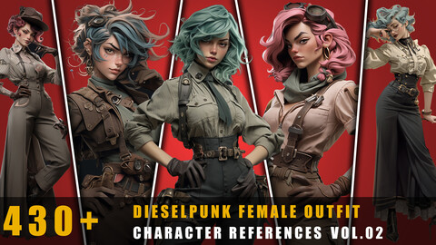 430+ Dieselpunk Female Outfit - Character References Vol.02