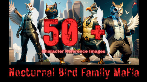 50 + Nocturnal Bird Family Mafia Character Reference Images