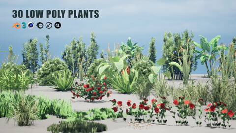 Low poly Plants, Grass, flowers, bush Pack