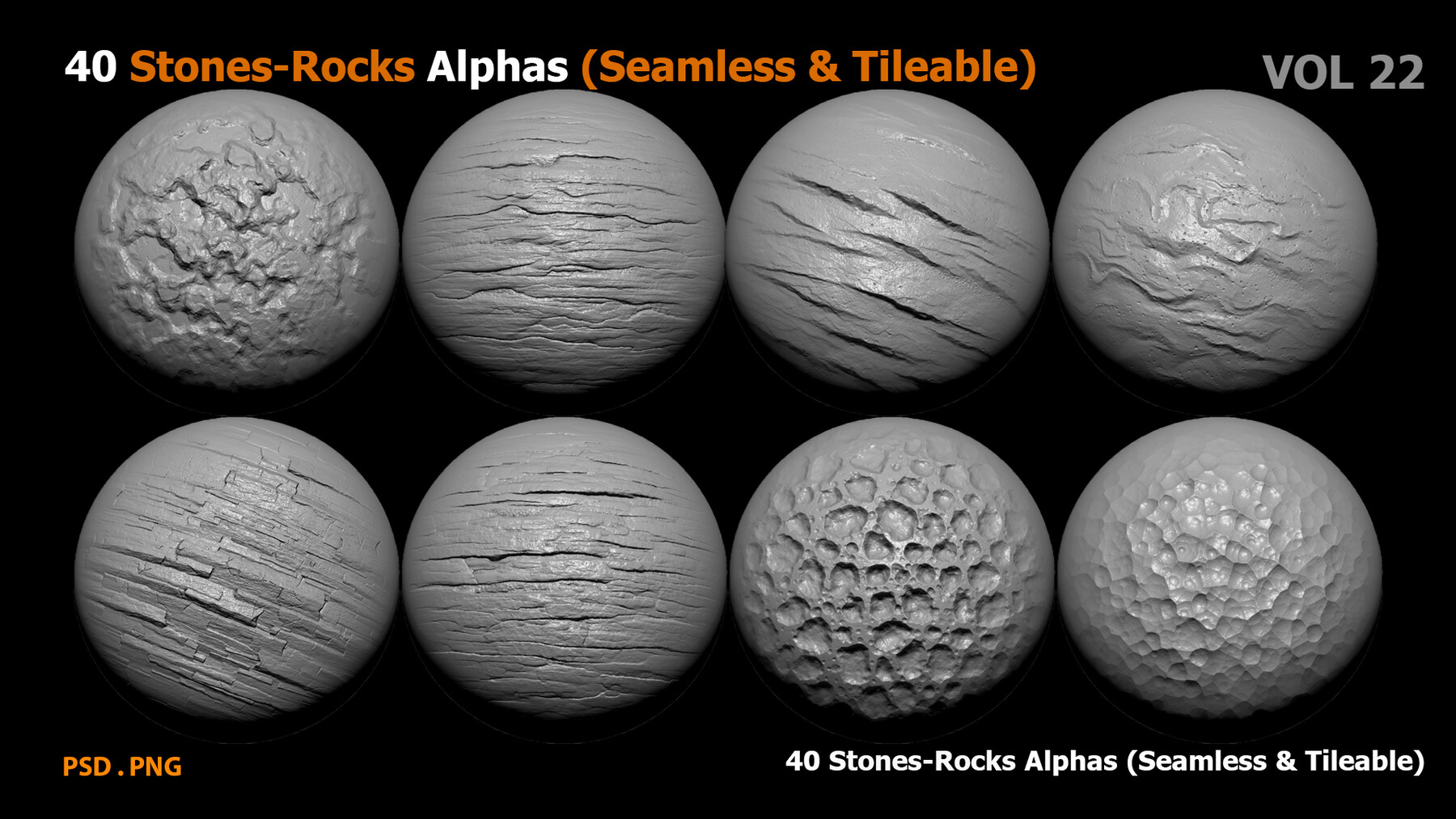 ArtStation - 40 Stones-Rocks Alphas (Seamless & Tileable) | Brushes