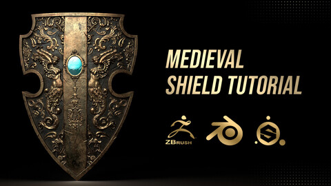 Create Ornamental Shield In Blender - Zbrush - Substance Painter + Files ( Free )