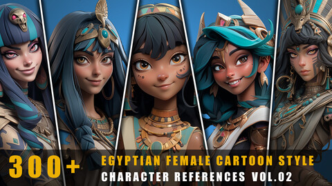 300+ Egyptian Female Cartoon Style - Character References Vol.02