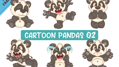 Set of Cartoon Pandas 02. Animal Art.