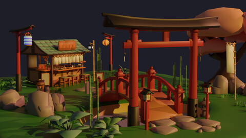 Low Poly Japanese Restaurant props & environment pack