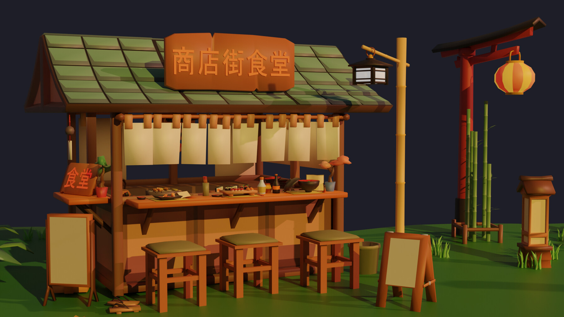 ArtStation - Low Poly Japanese Restaurant props & environment pack ...