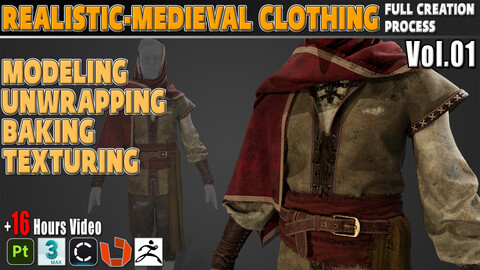 Realistic- Medieval Clothing Full Creation Process Video Tutorial ( 16 Hours ) + Project Files Vol.01