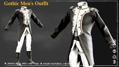 Gothic Men's Outfit 002/Marvelous Designer / 4k Textures/Smart material