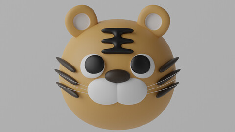 Cartoon Cute Tiger Head 3D model