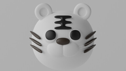 Cartoon Cute White Tiger Head 3D model