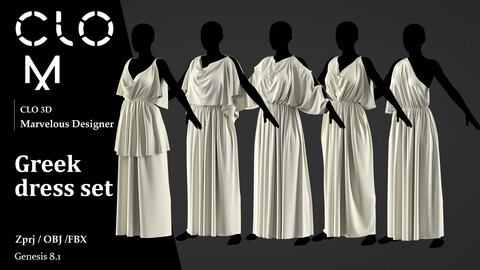 Greek  dress set / Marvelous Designer/Clo3D project file + OBJ