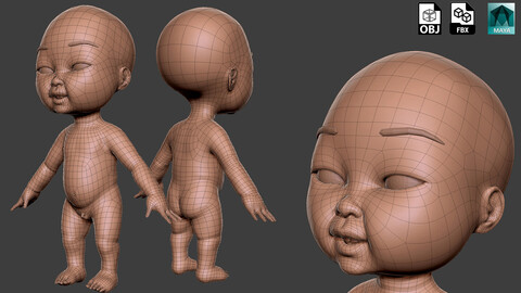 Baby BaseMesh Anatomy- Topology + UV map