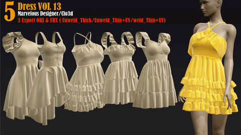 5 Dress _VOL13 (Marvelous/CLO +ZPRJ +OBJ+FBX+UV)