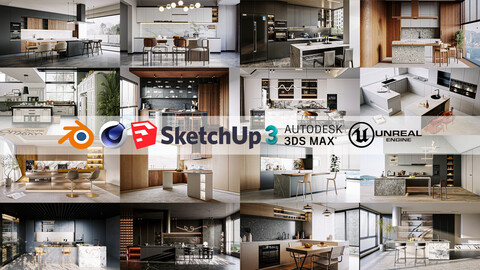 Kitchen Pack - 16  Models (Unreal Engine - Blender - Cinema4D - Sketchup- 3DsMax - FBX - OBJ)