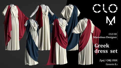 Greek dress set / Marvelous Designer/Clo3D project file + OBJ