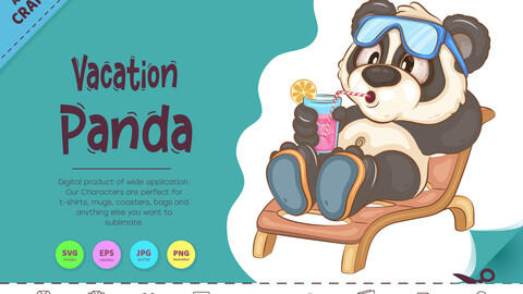 Cartoon Panda Vacation. Animal Art.