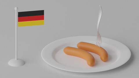 Cartoon Sausage and Fork 3D model