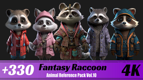 +330 Fantasy Raccoon | 4K | Animal Reference pack Vol.10