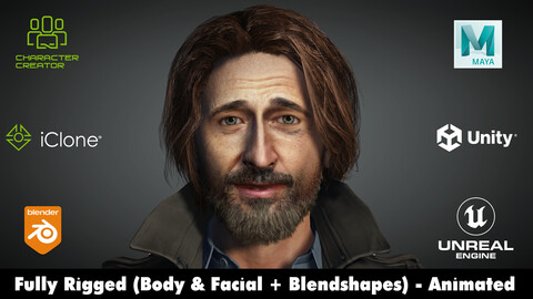 Adrien Brody Rigged 3D Model + 2500 Free animations tutorial