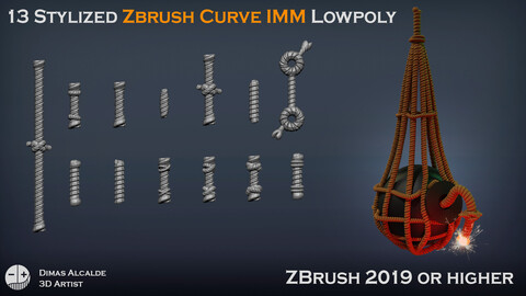 13 [NEW] Stylized Rope Curve IMM Brush Pack Zbrush (Blender) art of game design
