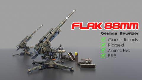 Flak 88 mm anti air craft and anti Tank with ammo, German howitzer flak 88 mm