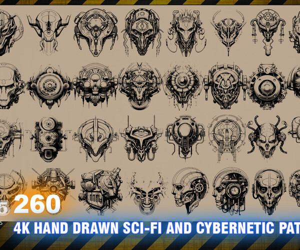 ArtStation - 260 4K HAND DRAWN SCI-FI AND CYBERNETIC PATTERNS - HIGH ...