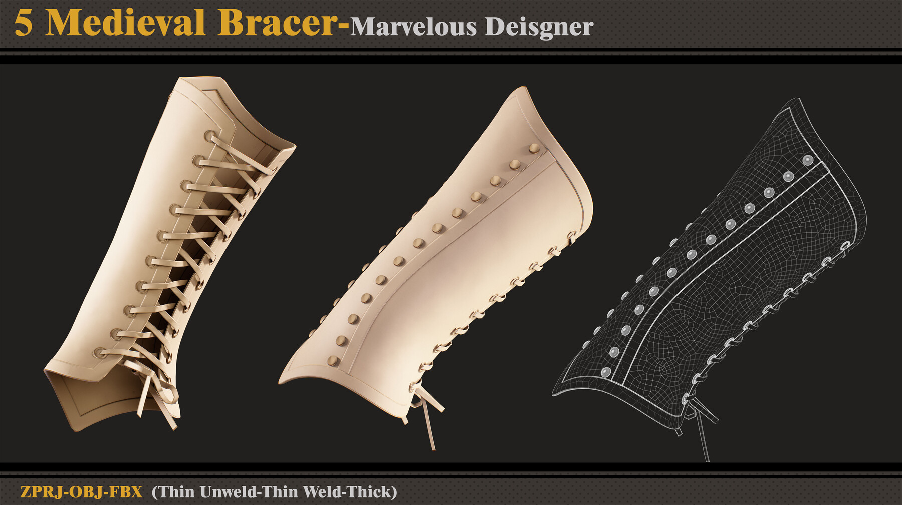 ArtStation - 5 Medieval Bracers /Marvelous Designer (ZPRJ + FBX +