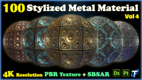 100 Stylized Metal Materials - SBSAR + PBR Textures (MEGA Bundle) - Vol 4