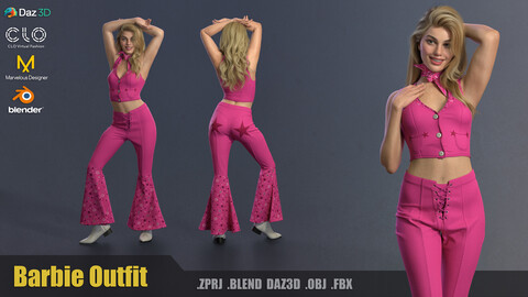 Barbie Outfit / MD, CLO3D, Daz Studio, Blender, .obj, .fbx