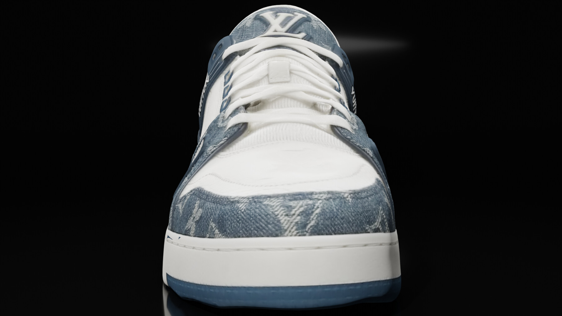 Blue Denim Logo Monogram Low Top LV Trainer Sneakers