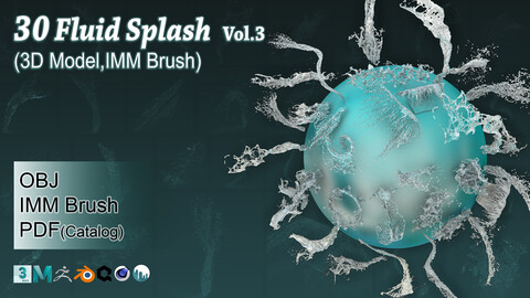 30 Fluid Splash 3D Model, IMM Brush Vol.3