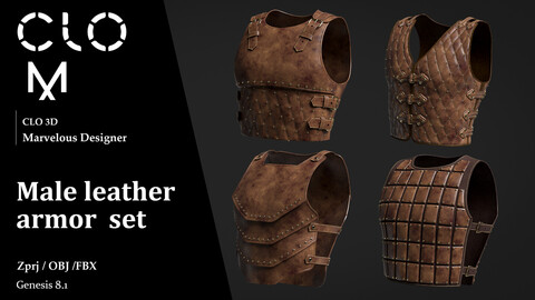 Male leather armor set / Marvelous Designer/Clo3D project file + OBJ