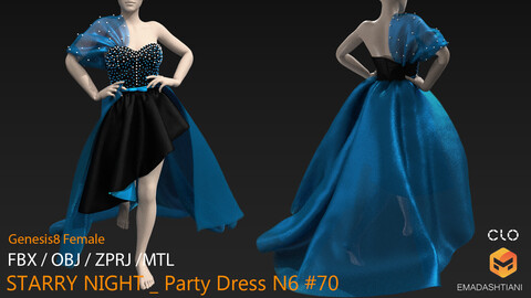 STARRY NIGHT _ Party Dress N6 #70 - marvelousdesigner-clo-project-files-fbx-obj-mtl-genesis8female