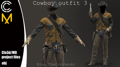 Cowboy outfit 3. Marvelous Designer/Clo3d project + OBJ.