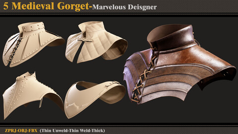 5 Medieval Gorgets/Marvelous Designer (ZPRJ + FBX + OBJ)