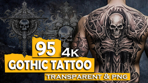 95 Gothic Tattoo (PNG & TRANSPARENT Files)-4K - Vol 01