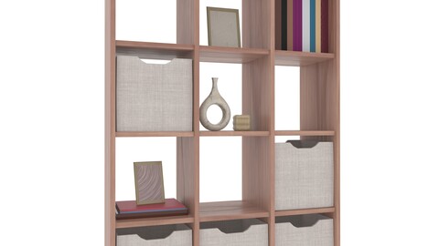 Bookshelf with Drawers and Decorations