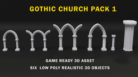 Realistic Game ready Gothic Arch and Pillars 3D Assets Pack 1