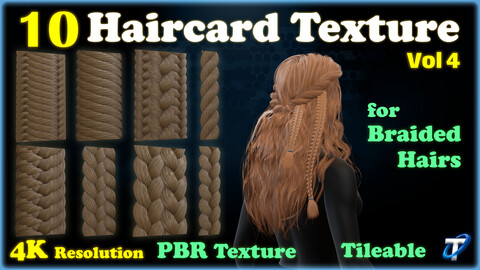 10 Haircard PBR Tileable Textures for Braided Hair - Vol 4