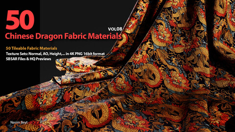 50 Tileable Chinese Dragon Fabric Materials-VOL08. SBSAR+4K PBR Materials
