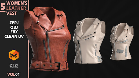 5 Women's Leather Vest - VOL01 / Clo3d(MD) Project