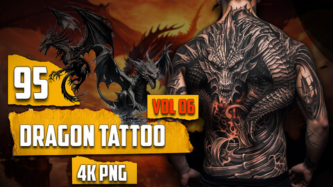 95 Dragon Tattoo (PNG & TRANSPARENT Files)-4K - Vol 06