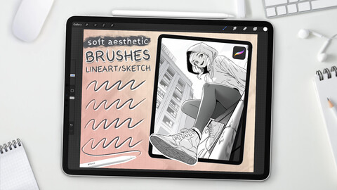 Aesthetic LineArt Brushes for Procreate | Soft Procreate Brush Set | iPad/iPhone