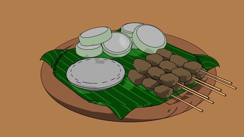 Indonesia Street Food Sate Cartoon Style