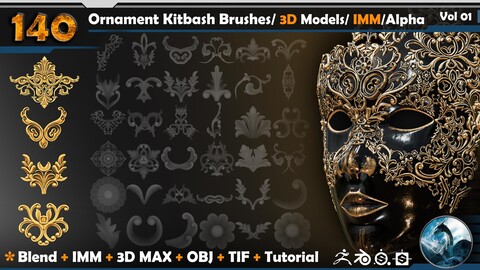 Ornament Kitbash Brushes/ Alpha / 3D Models / IMM  vol 01