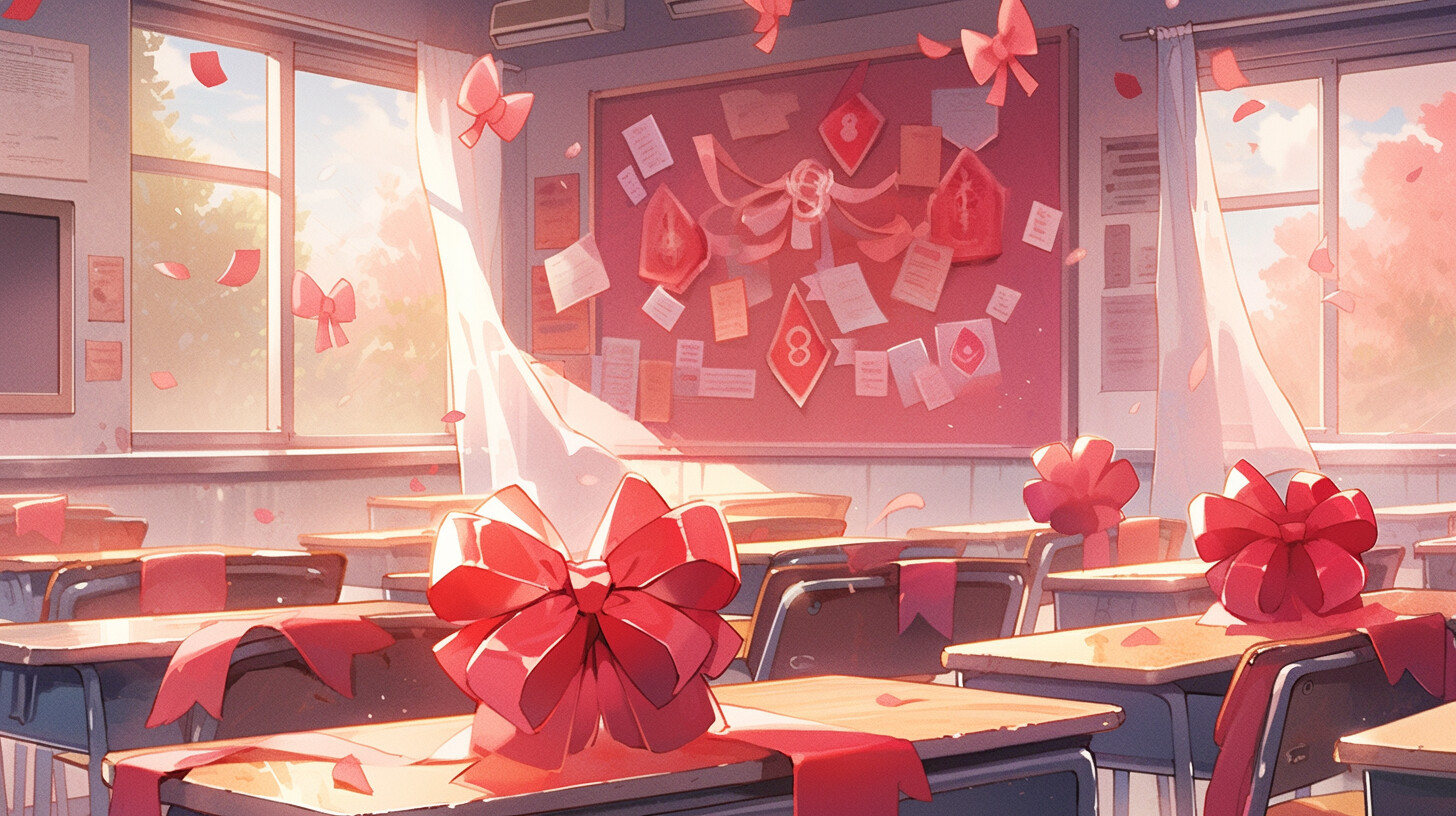 High school classroom in the daytime, Anime background, 2D illustration.  Stock Illustration